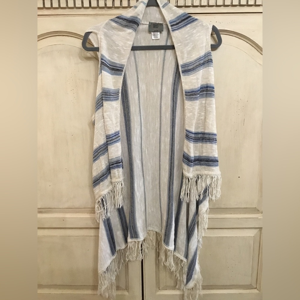 Sweet & Sinful Boho Aztec Cream And Blue Fringed Vest Size XL